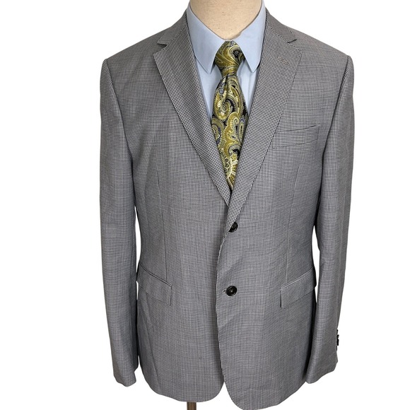 Z Zegna Blazer Mens 40R Gray Houndstooth 1GMNG0 Classic Wool Jacket Italian